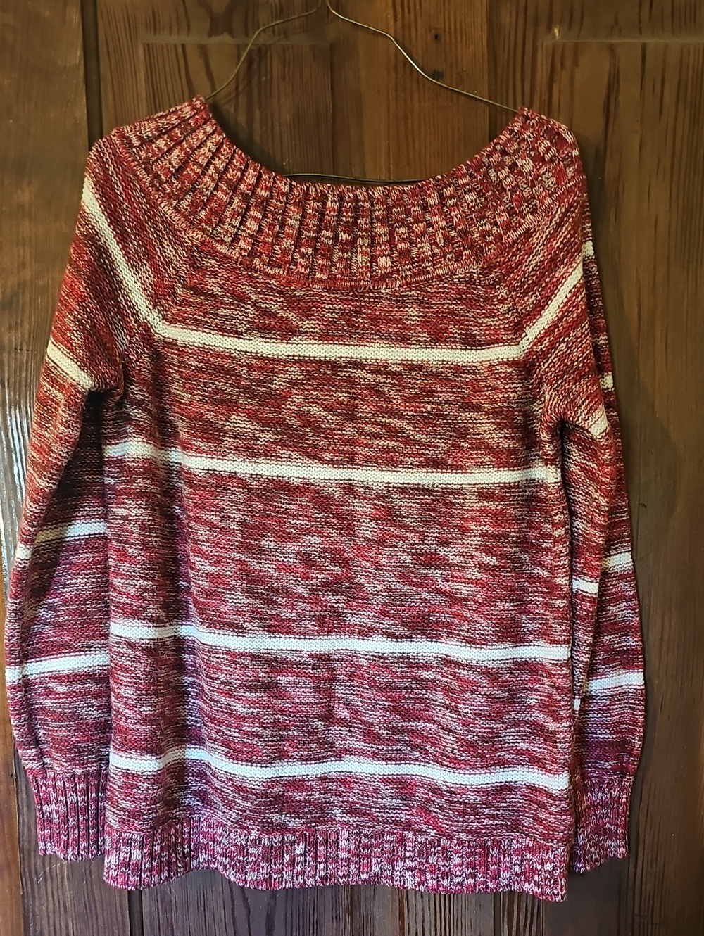 Maurices Red and White Marled Off-the-Shoulder Sweater- Large